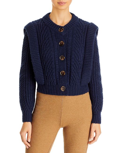 Aqua Blue Knit Crewneck Cardigan Sweater