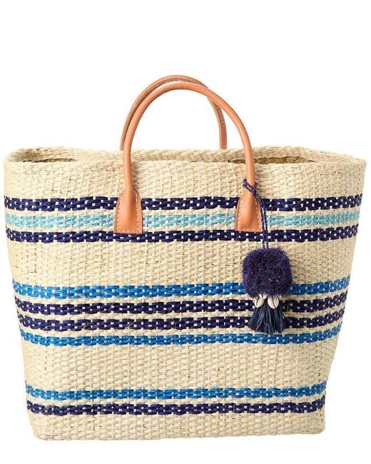 Hat Attack Tuscan Large Sisal & Leather Tote in Blue | Lyst