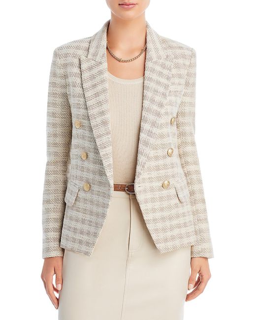 L'Agence White Kenzie Tweed Office Double-breasted Blazer