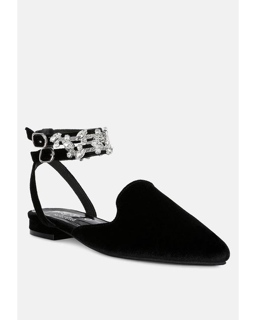 Rag & Co Black Salome Embellished Ankle Strap Velvet Mules