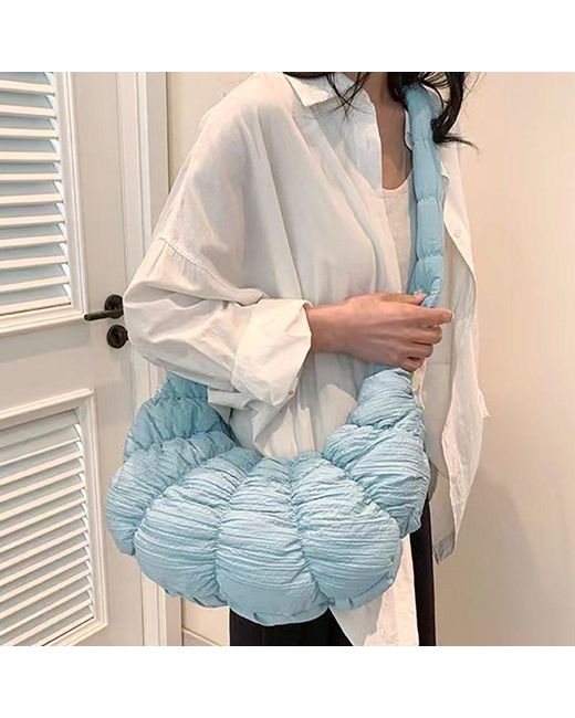 Fashnzfab Blue Quilted Puffer Croissant Cloud Crossbody Bag