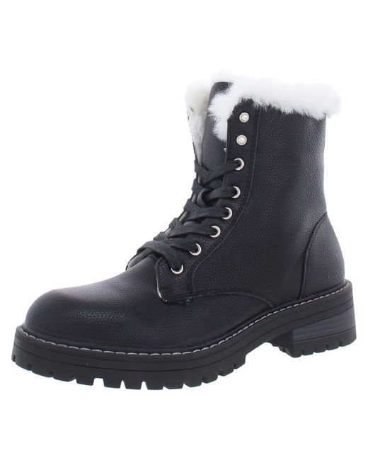 Rampage Black Kaedy3 Faux Leather Lug Sole Combat & Lace-up Boots