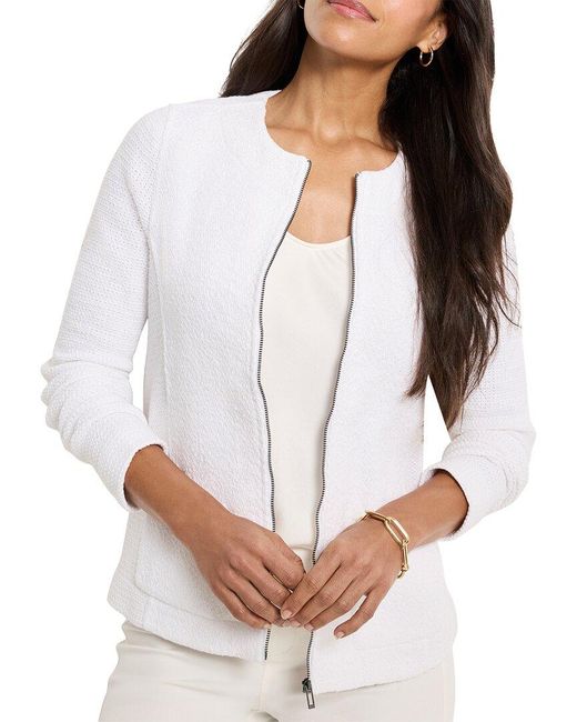 NIC+ZOE Women's White Zip Front Mix Knit Jacket
