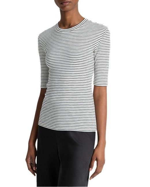 Vince Gray Striped Elbow Sleeve Top