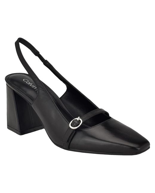Calvin Klein Black Ellisa Leather Sling Back Block Heels