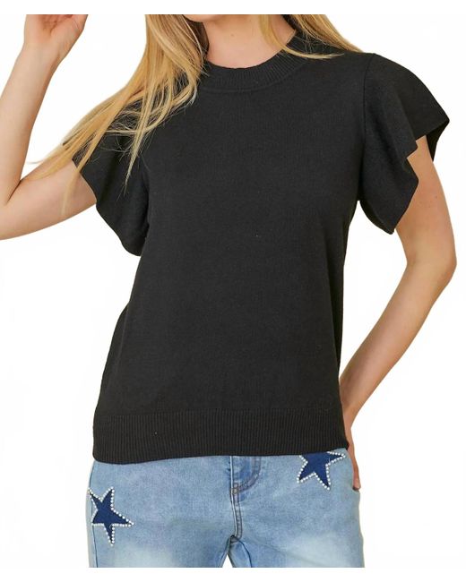 Main Strip Black Ruffle Sleeve Sweater