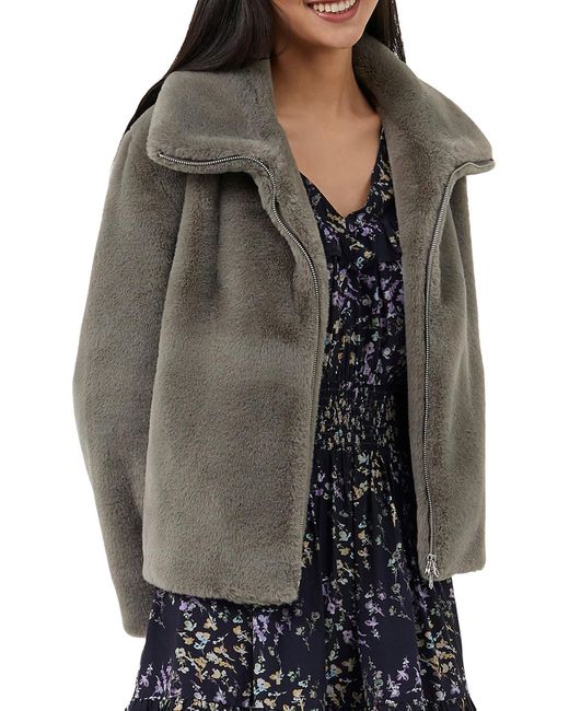 French Connection Gray Warm Casual Faux Fur Coat