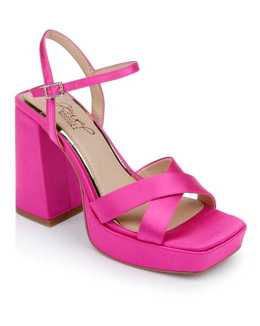 Badgley Mischka Pink Rainbow Satin Platform Sandals