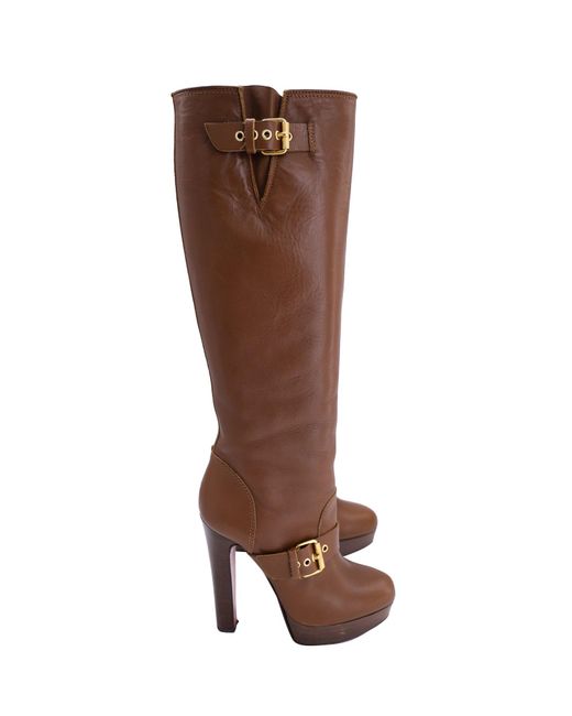 Christian Louboutin Harletty 140 Knee High Boots In Brown Leather