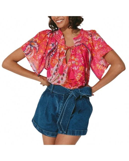 Cleobella Red Ayaz Short Sleeve Blouse