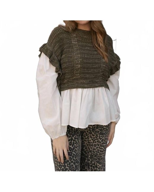 Miou Muse Green Sweater Combo Top