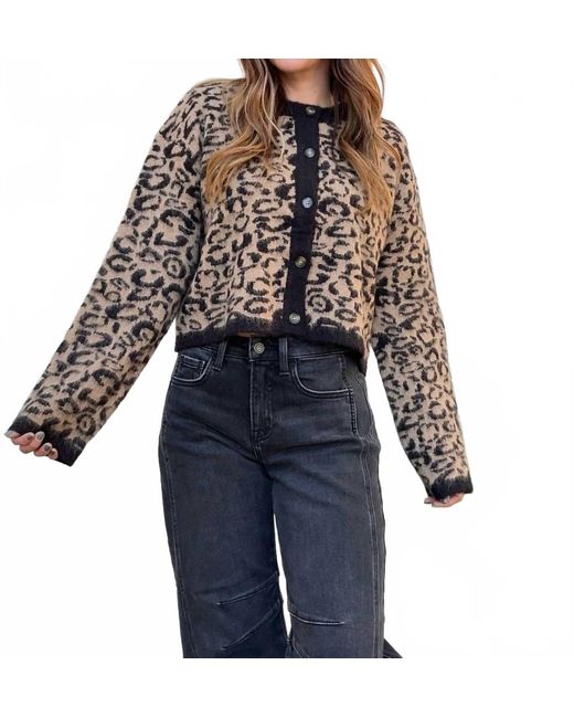 Miou Muse Blue Leopard Button-Front Cardigan