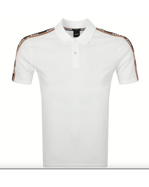Boss White Parlay Pique Cotton Shoulder Logo Short Sleeve Polo T-shirt for men