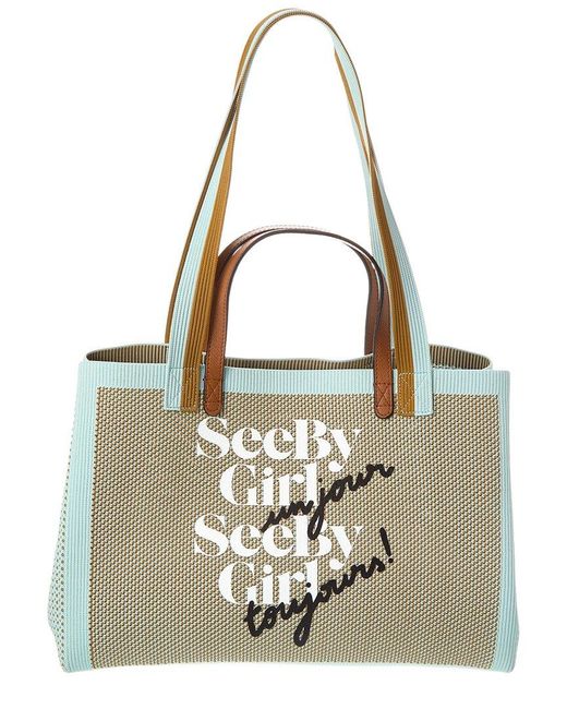 See By Chloé Metallic See By Girl Un Jour Canvas & Leather Tote