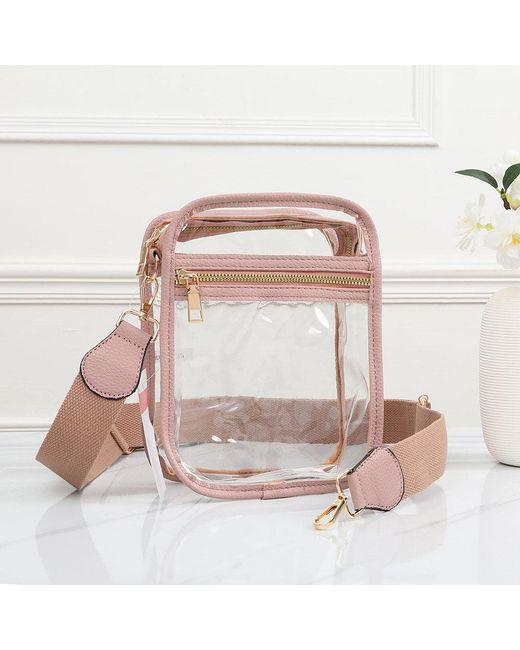 Fashnzfab Pink Solid Faux Leather Transparent Rectangle Crossbody Bag