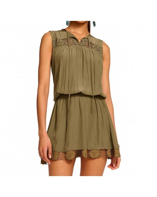 Ramy Brook Green Irma Sleeveless Embroidered Mini Dress