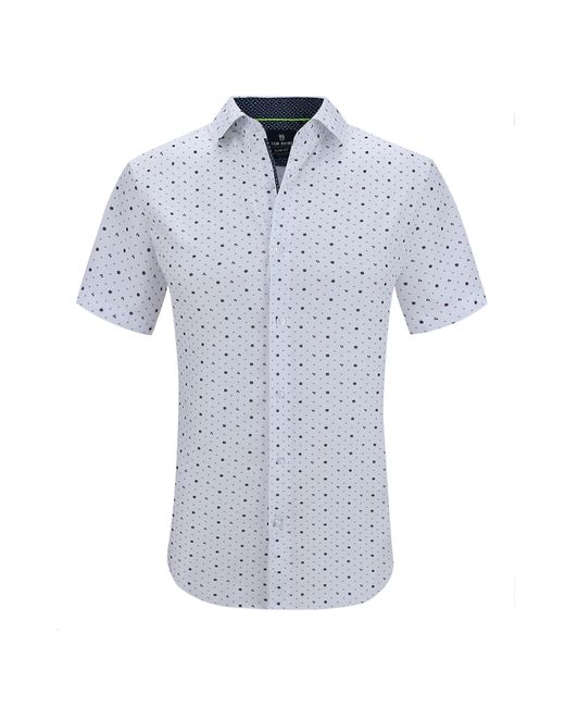 Tom Baine Blue Slim Fit Short Sleeve Performance Stretch Button Down for men