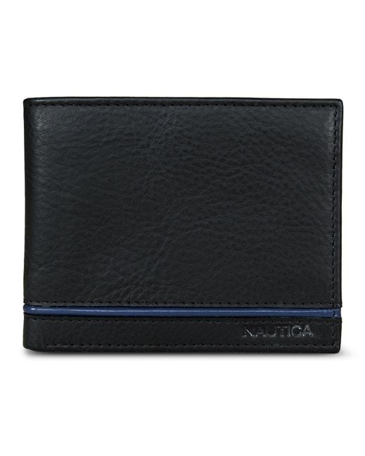 Nautica Black Leather Bifold Wallet for men