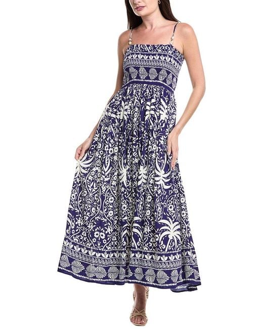 Vince Camuto Blue Smocked Bodice Midi Dress
