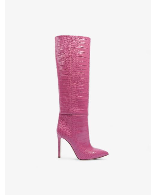 Paris Texas Pink Stiletto Boots 100mm Croc Embossed Leather