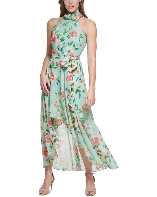 Eliza J Green Floral Print Hi-low Halter Dress