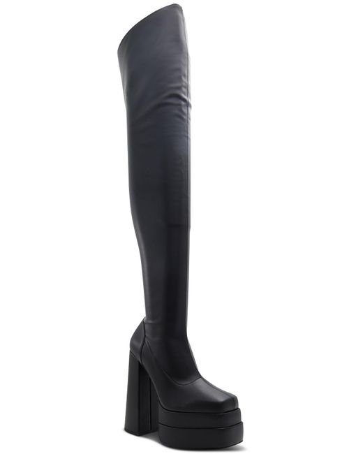 ALDO Black Shirley Faux Leather Block Heel Over-the-knee Boots