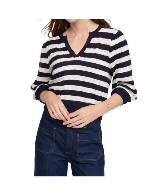 Isla Blue Peace Stripe Novelty Vee Sweater