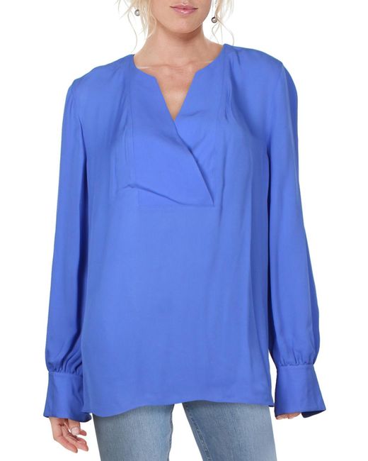Tahari Blue Reva Silk Sheer Dress Top