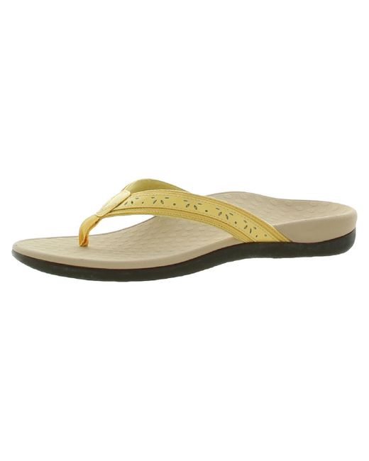 Vionic Casandra Leather Flat Thong Sandals in Yellow | Lyst