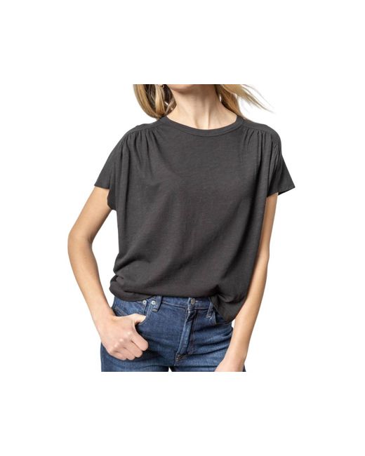 Lilla P Black Easy Shirred Short Sleeve Tee