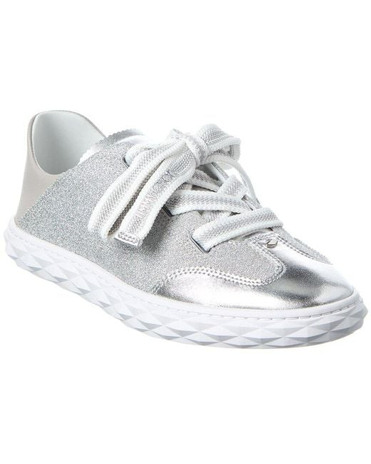 Jimmy Choo Diamond Light Flex/F Glitter Leather Sneaker in White