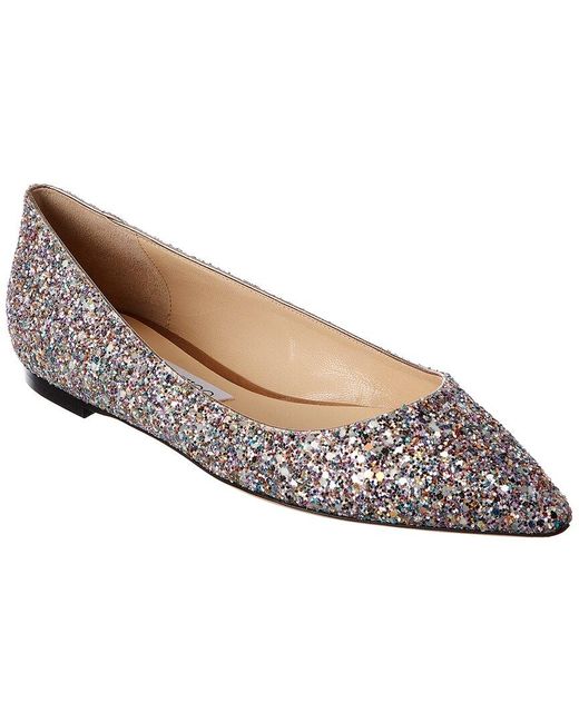 Jimmy Choo Leather Romy Glitter Flat in 