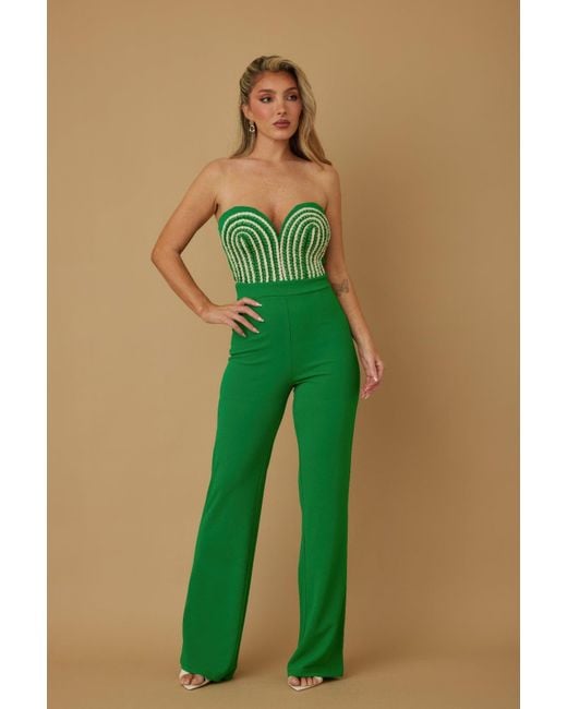 TRUEDAMES Green Threaded Twisted Rope Knot Tie Jumpsuit