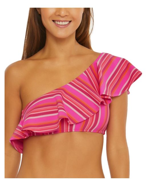 Trina Turk Pink Marai One Shoulder Striped Bikini Swim Top