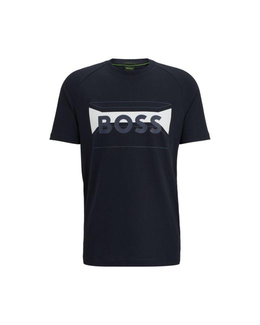 Boss Black Cotton-blend Regular-fit T-shirt With Logo Artwork for men
