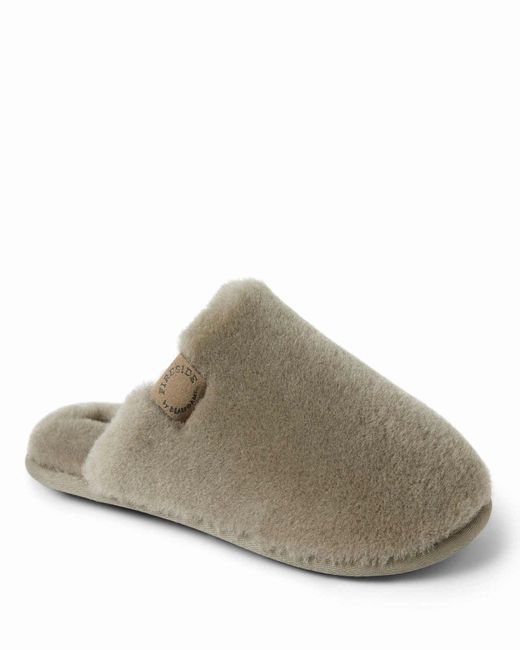 Dearfoams Brown Fireside By Broome Genuine Shearling Fuzzy Scuff House Slipper for men
