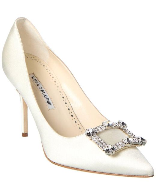 Manolo Blahnik White Vitala 90 Satin Pump