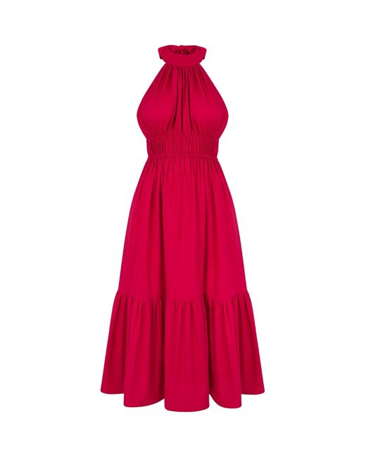 Monica Nera Red Harper Midi Halter Dress