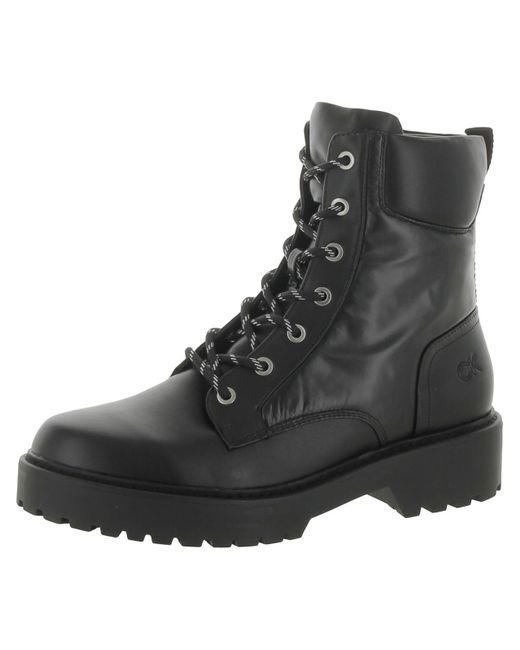 Calvin Klein Black Sallon Faux Leather Round Toe Combat & Lace-up Boots