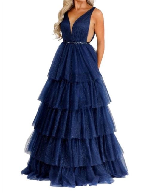 Vienna Prom Blue Tulle Long Prom Dress