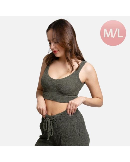 TRUEDAMES Green Solid V Neck Crop Top