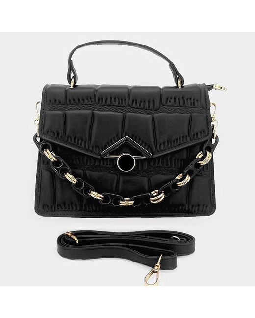 Fashnzfab Black Faux Leather Top Handle Crossbody Bag