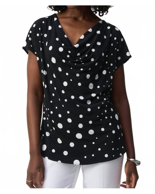 Joseph Ribkoff Black Polka Dot Print Cowl Neck Top
