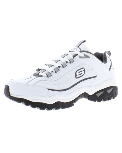 Skechers White Energy-After Burn Leather Activewear Sneakers for men