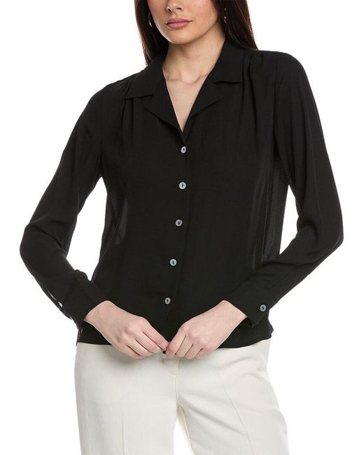Tahari Black Collared Buttoned Cuff Woven Shirt