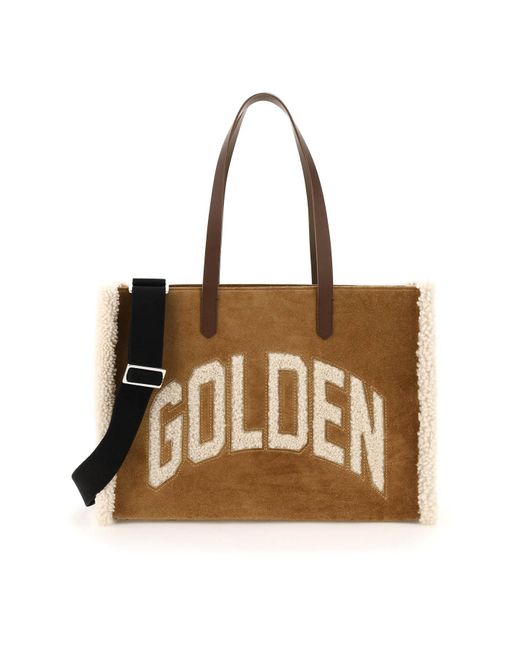 Golden Goose Deluxe Brand Brown California East-west Bag With Shearling Detail