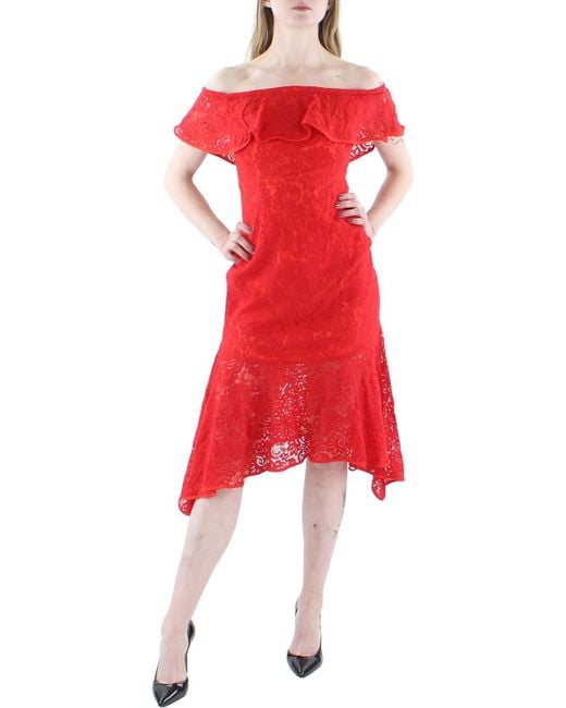 Xscape Red Petites Lace Handkerchief Hem Cocktail And Party Dress