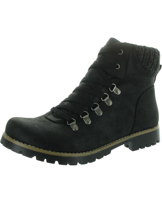 White Mountain Black Primed Mixed Media Faux Suede Combat & Lace-Up Boots