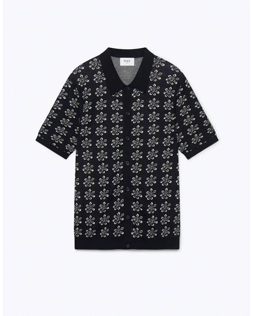 Wax London Black Tellaro Shirt In Daisy Midnight/ecru for men