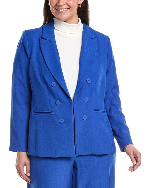 Tahari Blue Plus Solid Blazer